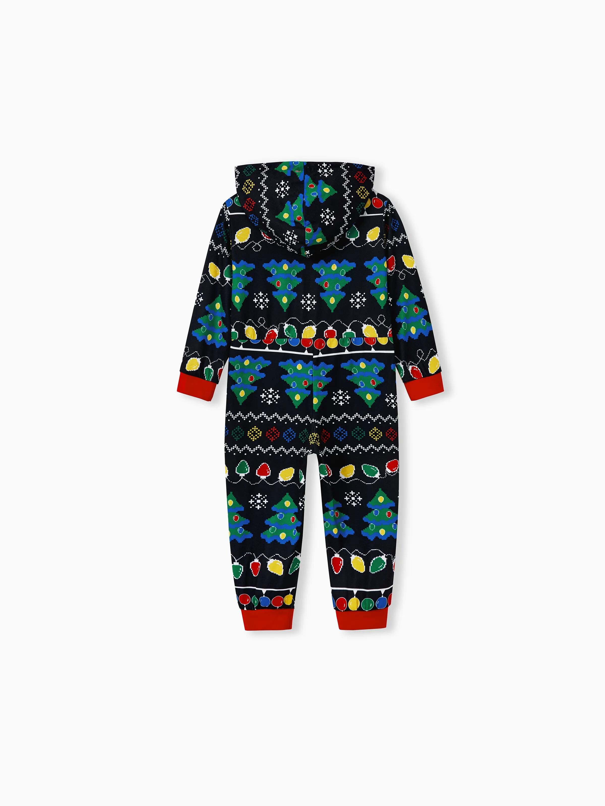 Christmas Onesies Matching Family Pajamas Set Christmas Tree Print PJS with Christmas Socks Black