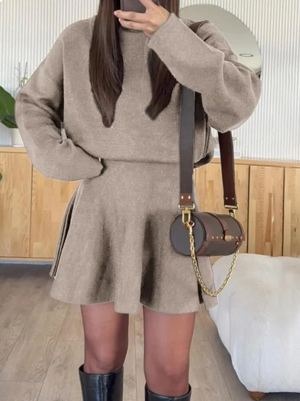 Women's Casual Half-High Neck Long Sleeve Knit Dress