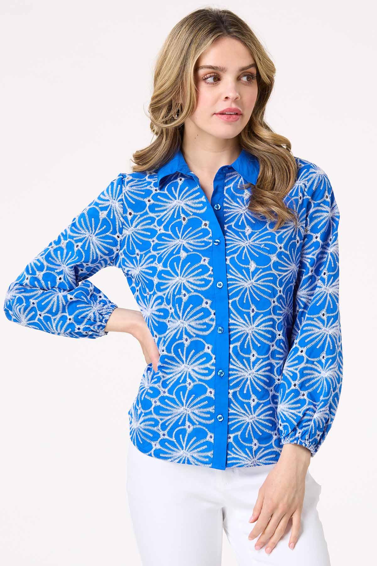 Floral Embroidered Button Down Top