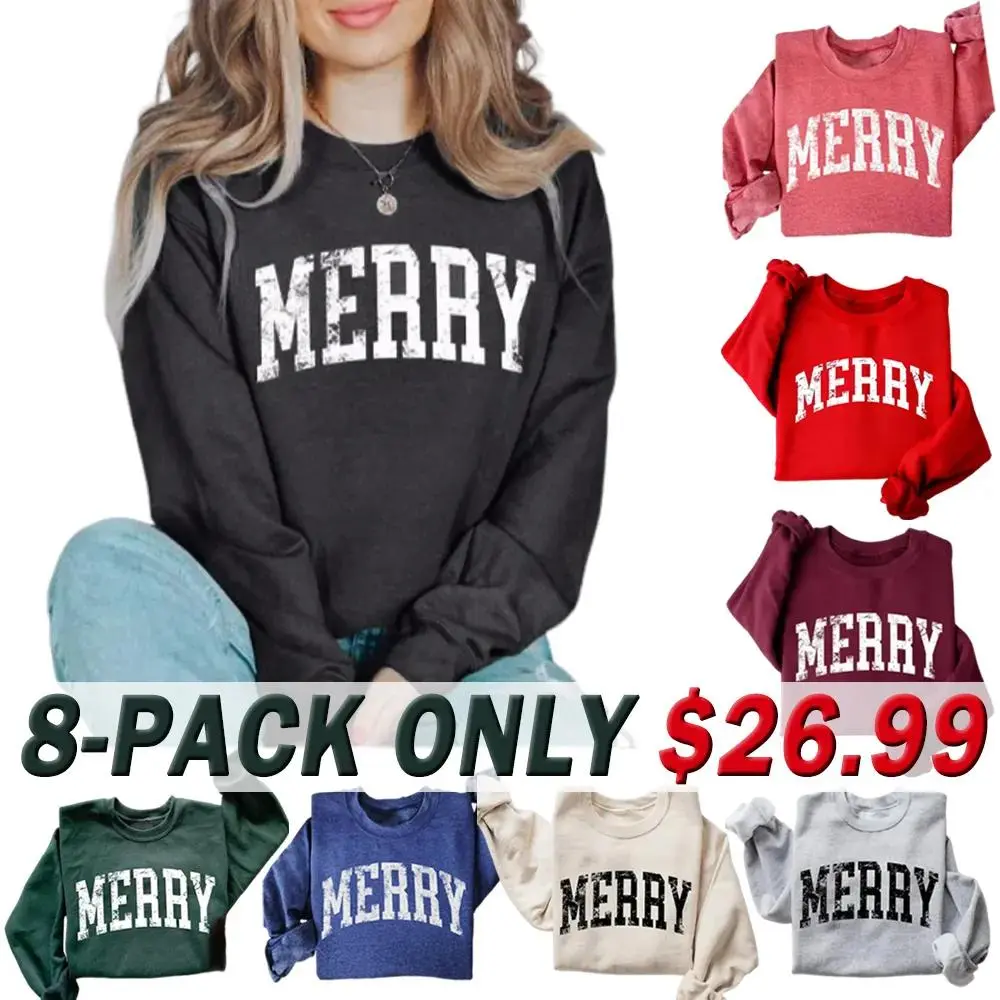 8-Pack Unisex Retro Merry Christmas Sweatshirt - Family Cute Christmas Gift