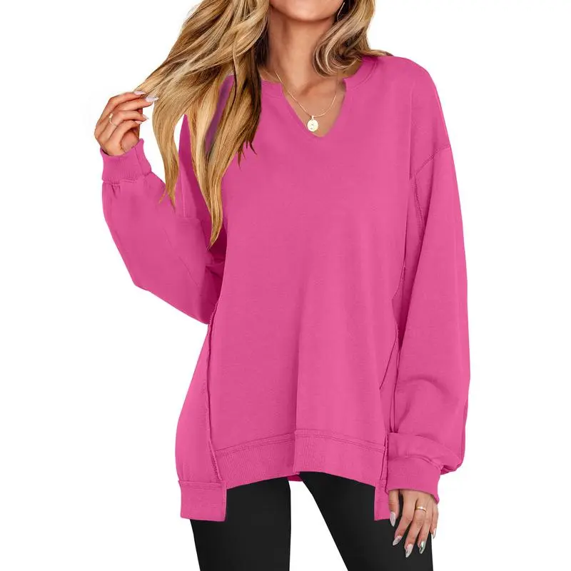 Womens Oversized Sweatshirt V Neck Long Sleeve