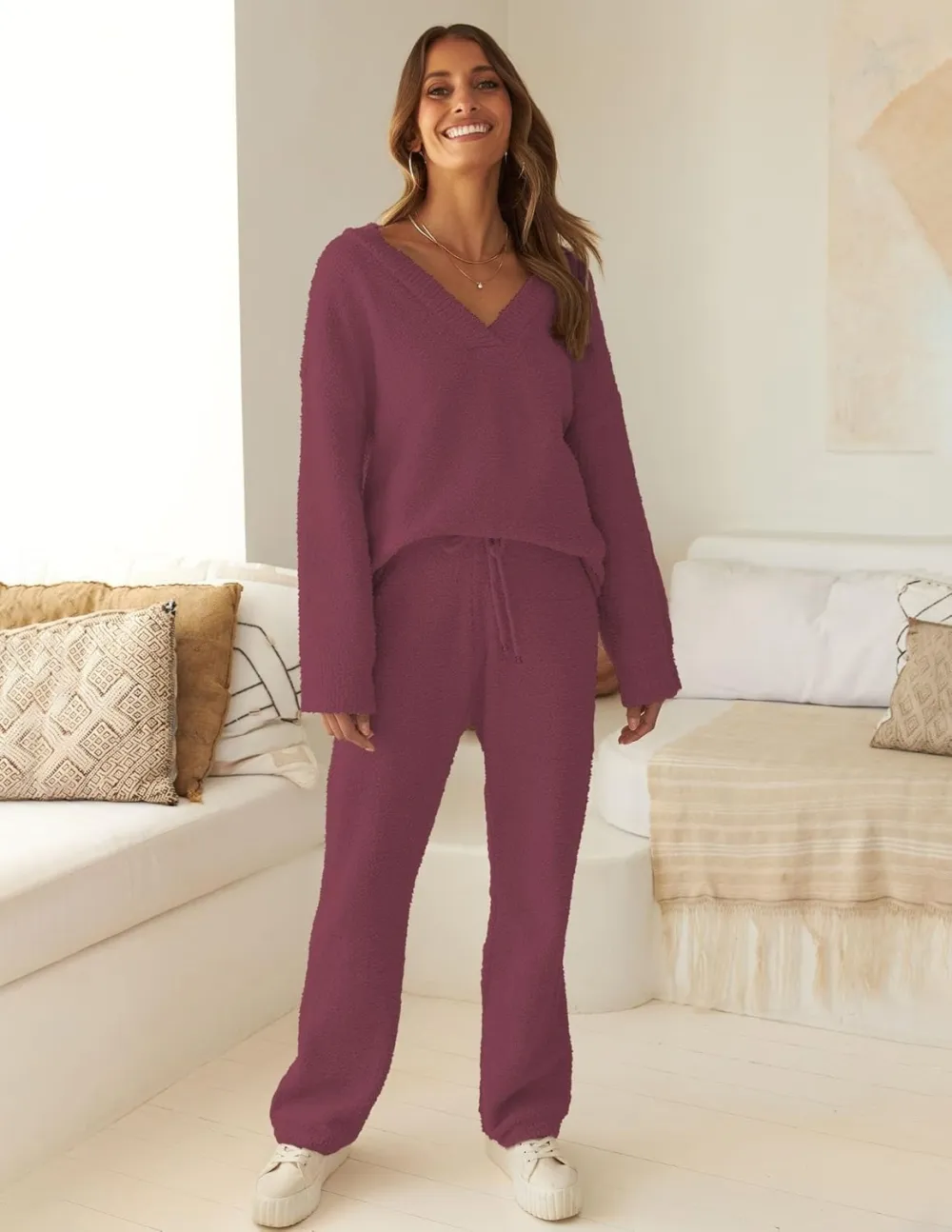 Women's Lounge Sets 2025 Fall Fashion 2 Piece Outfits Sweater Pajama Set