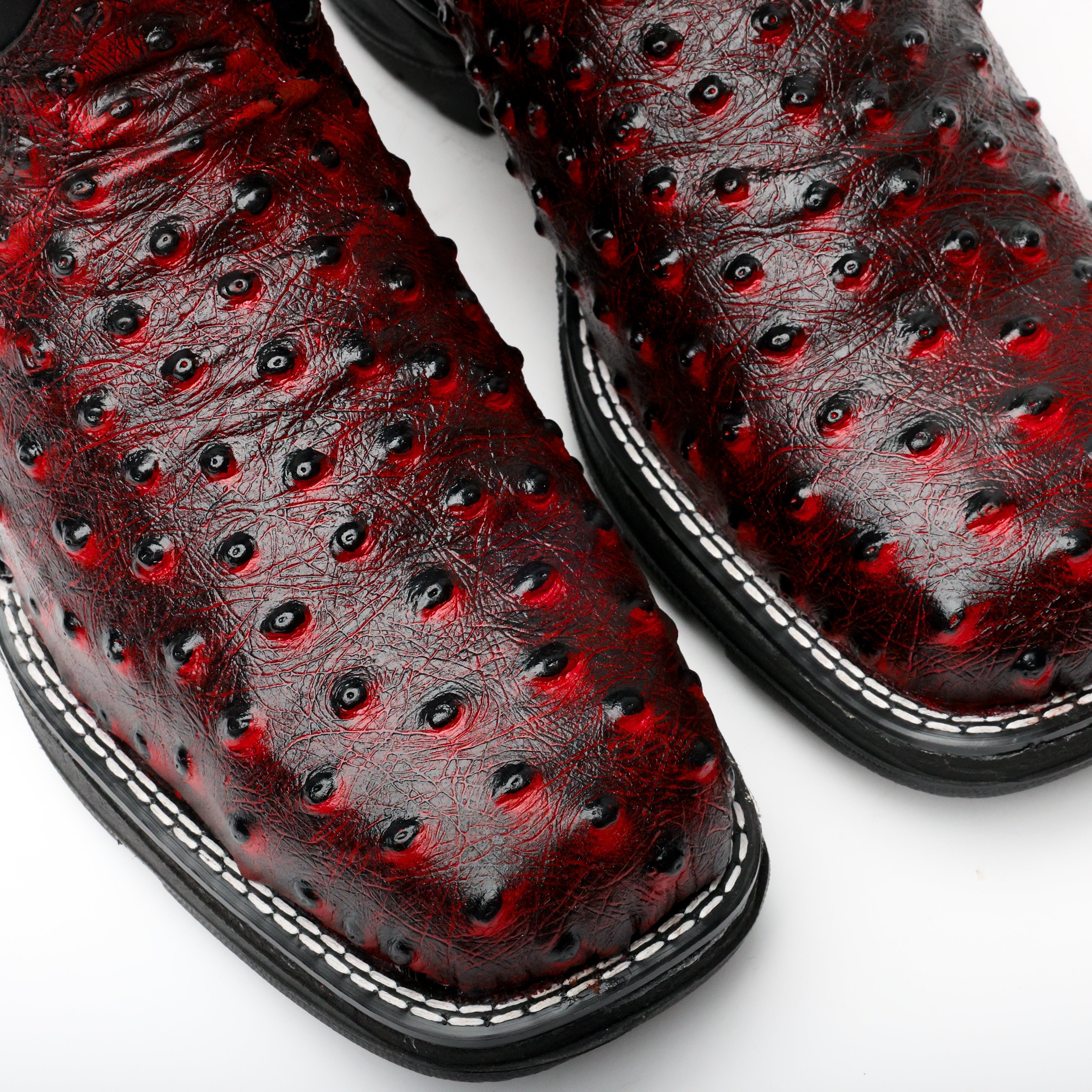 Black Cherry Ostrich Leather Boots With 3D Lightweight Sole - Composite Toe