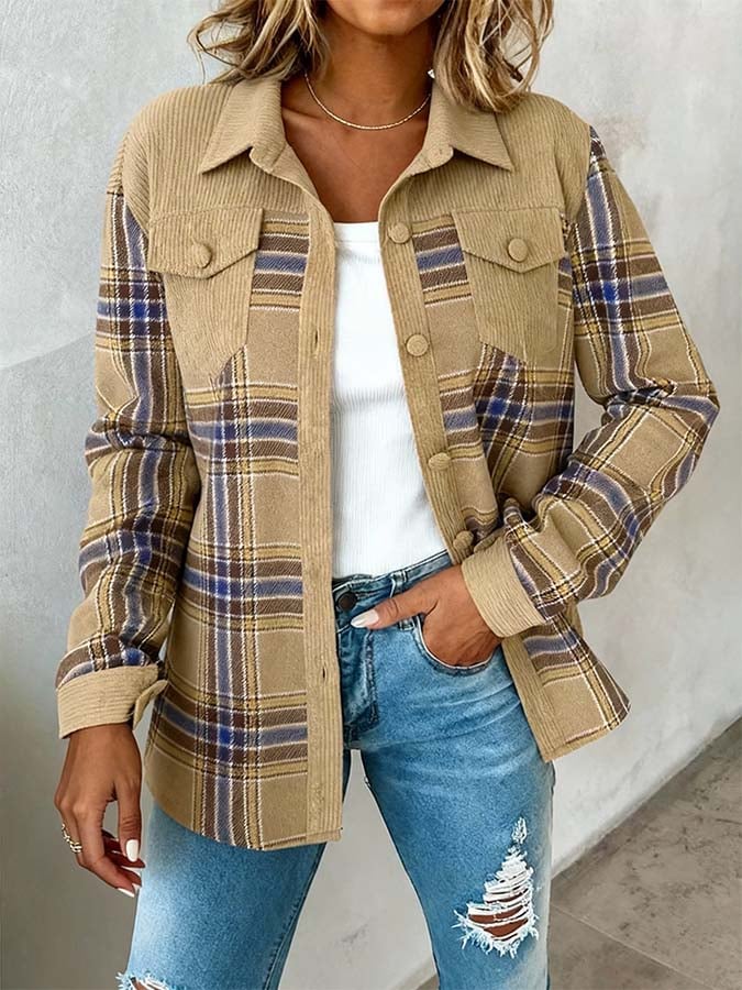 Women'S Casual Lapel Contrast Color Stitching Shirt