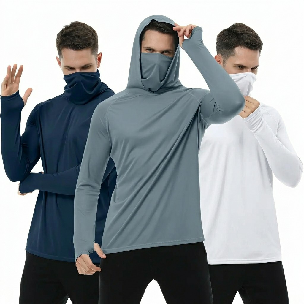 Men's UPF Performance Hoodie Shirt Set with Face Cover – Long Sleeve Sun Protection Tops