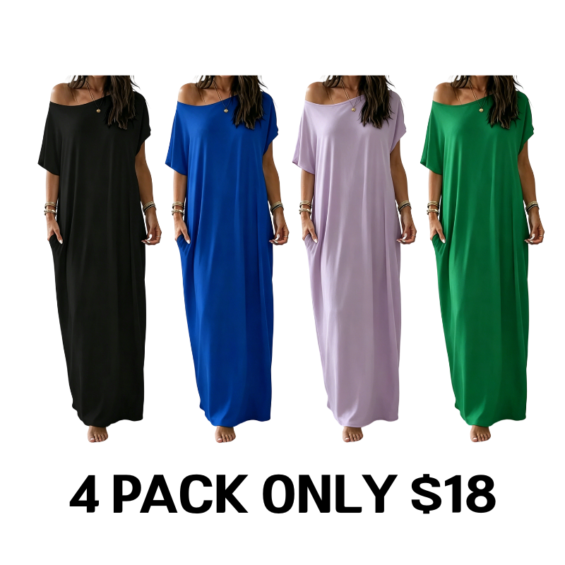 Women's Solid Color Batwing Sleeve Lounge Dress