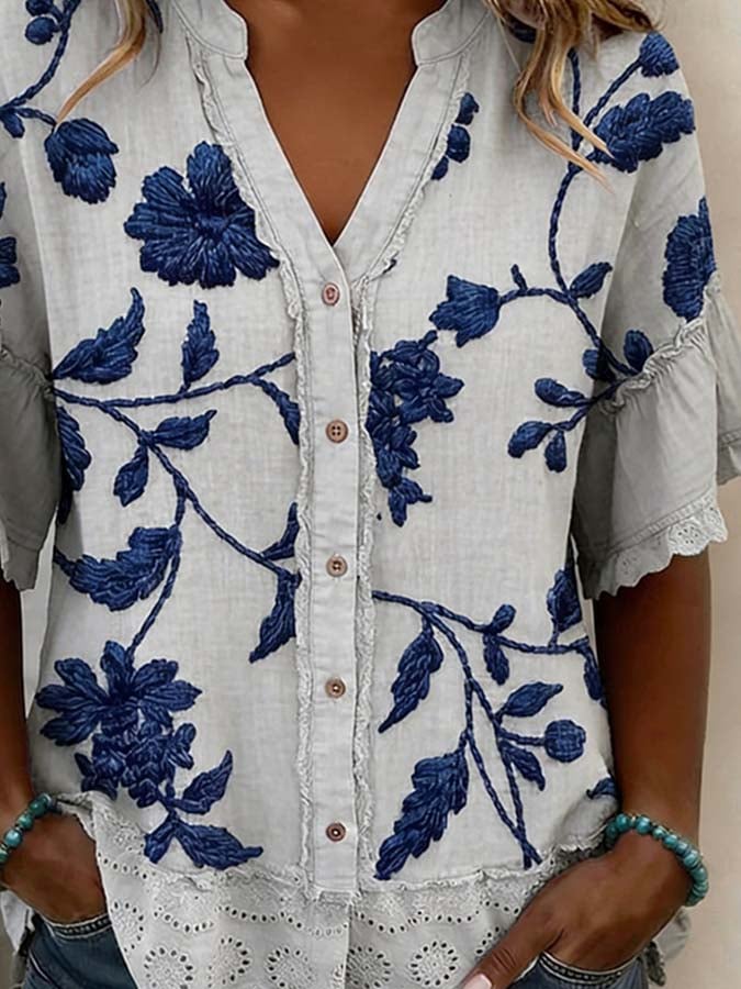 🔥Free Shipping Over $69🔥Women'S Casual Lace-Paneled Shirt