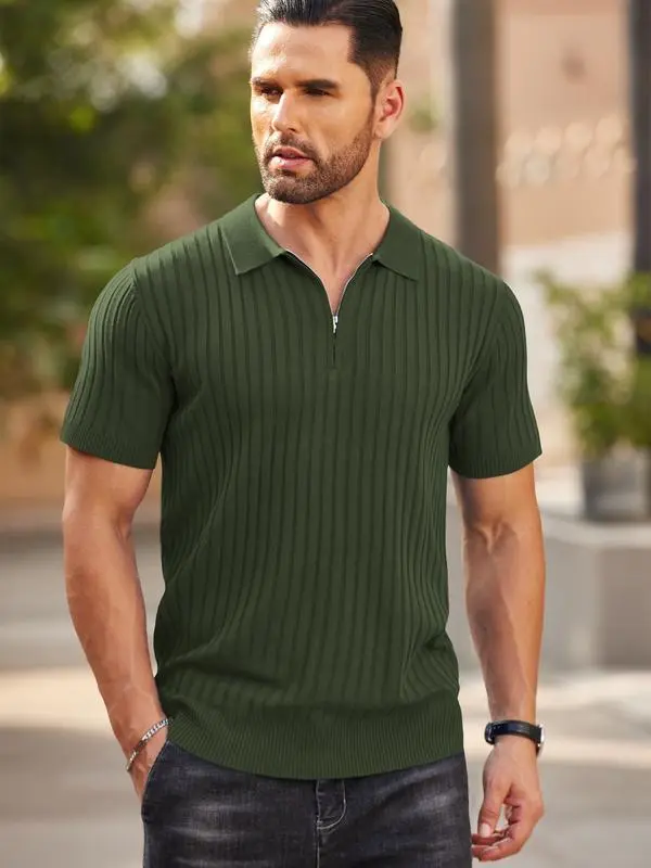 New York Fashion Week Men's Zip-Up Short-Sleeve Polo Shirt