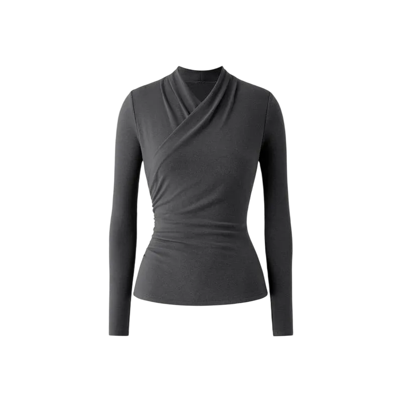 Women's cross-neck long-sleeved top