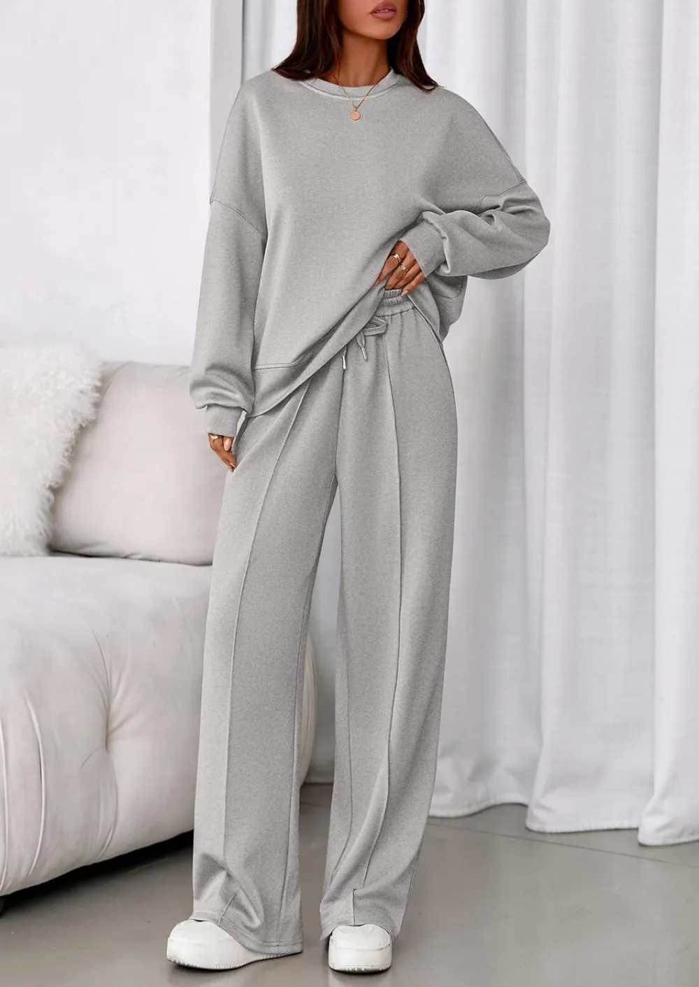 2 Piece Sets For Women Fall Trendy Long Sleeve Sweatshirt Wide Leg Pants Loungewear Set
