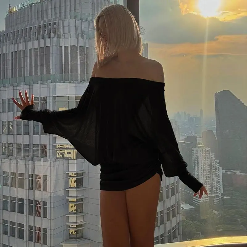 Women's Solid Off The Shoulder Sheer Ruched Dress