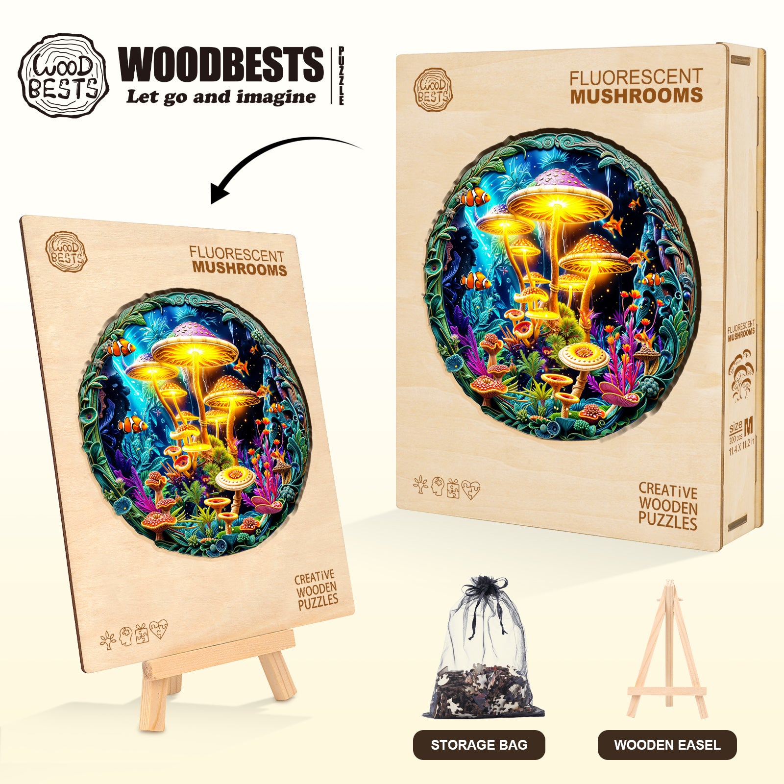 fluorescent mushrooms Wooden Jigsaw Puzzle