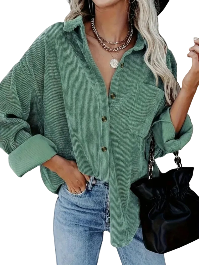 Women's Corduroy Shirt with Pocket Buttons and Front Opening