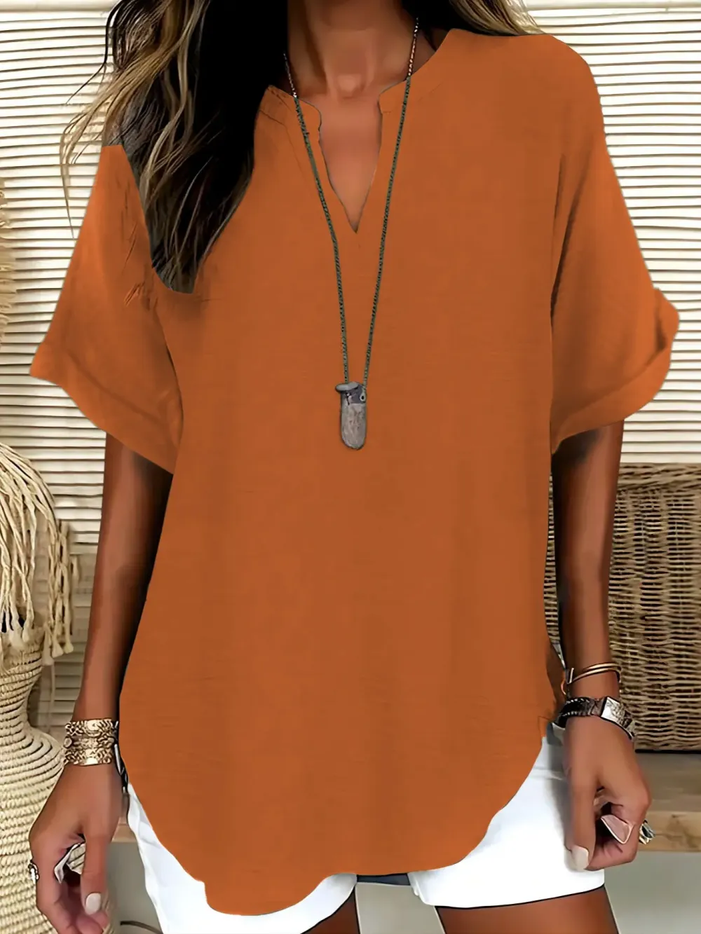 Women's solid color short-sleeved shirt, suitable for everyday wear, all year round