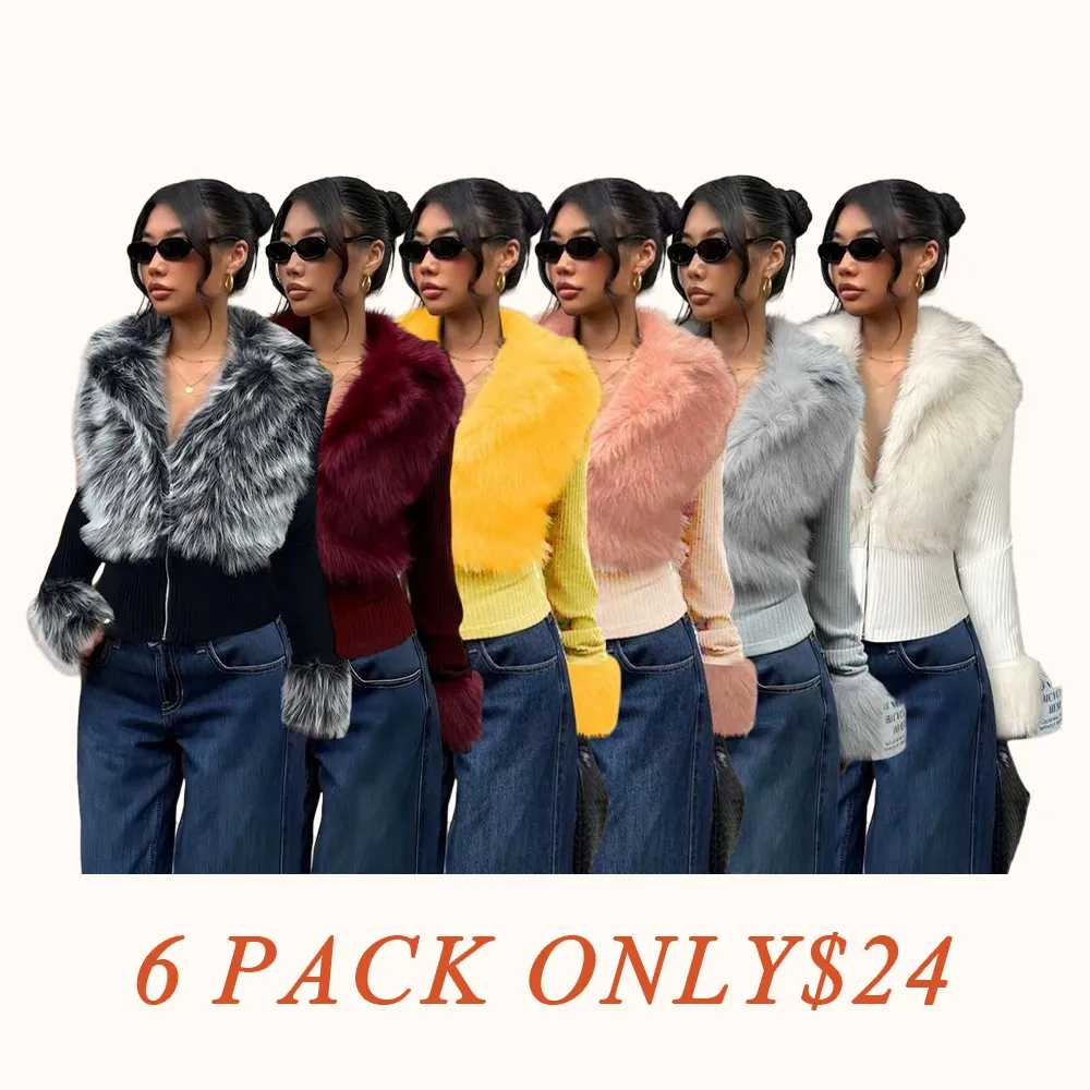 Women's Fashion Street Style Patchwork Knit Faux Fur Jacket