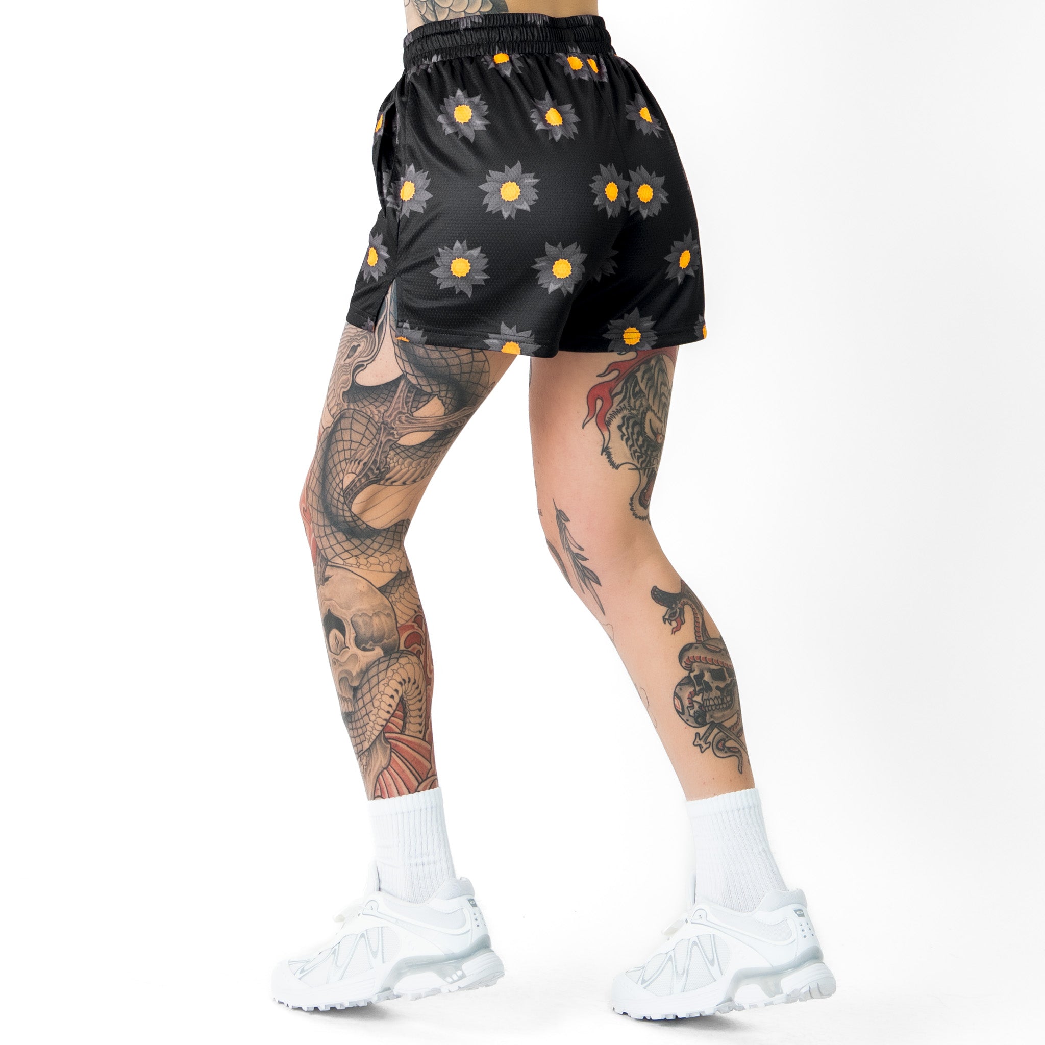 MUAY THAI SHORTS (MID THIGH CUT) SUNFLOWER - BLACKOUT