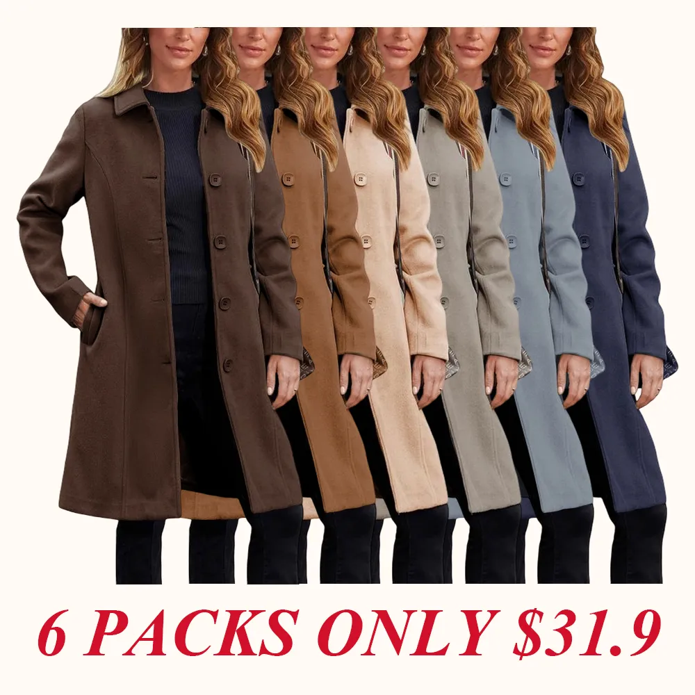 Women's Faux Wool Peacoat Single Breasted Notched Collar Trench Coat