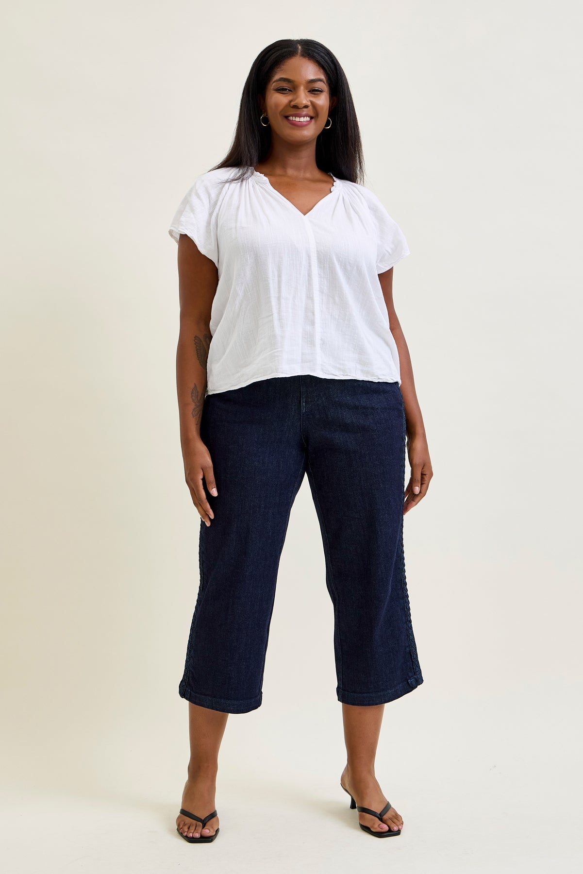 Dottie Side Seam Braid Cropped Wide Leg Jeans - PLUS