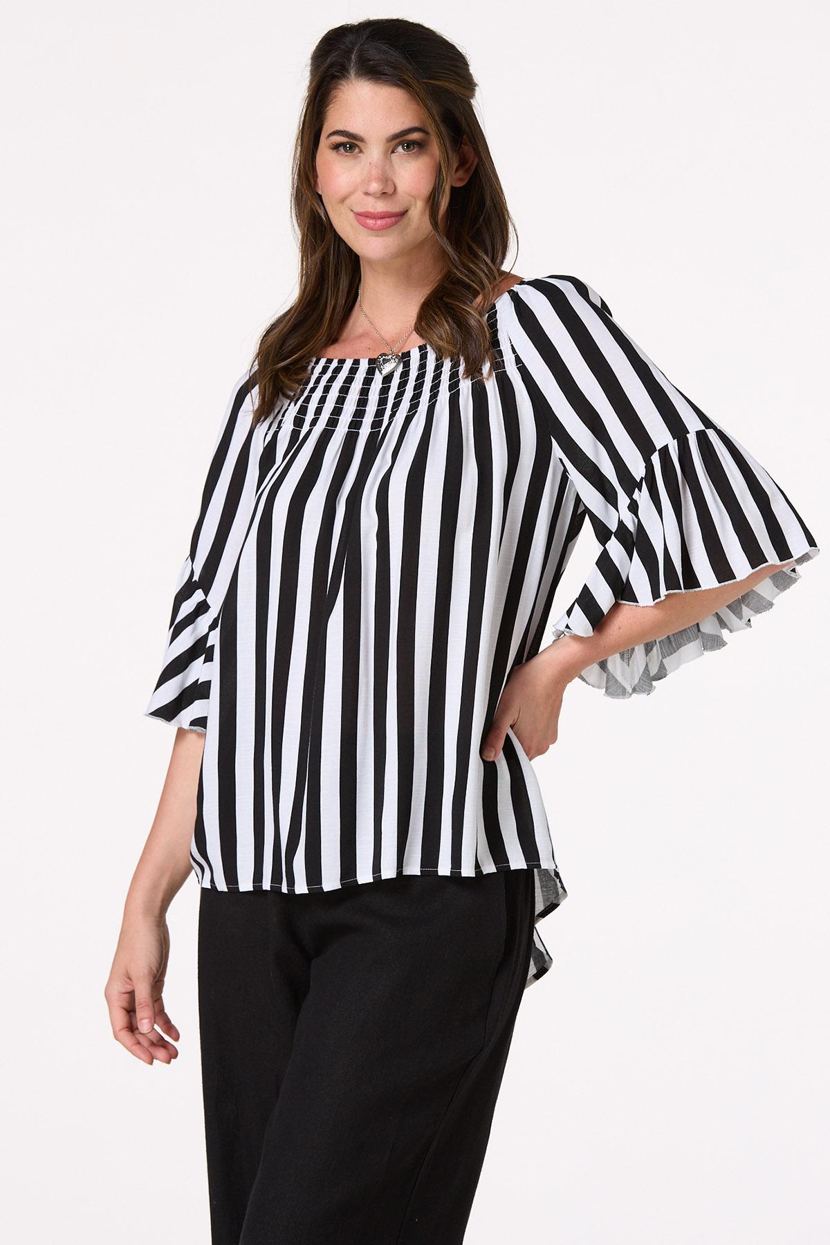 Black White Stripe Poet Top
