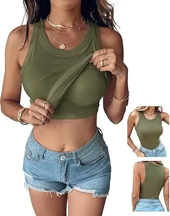 Women's Built-in Bra Ribbed Tank Top