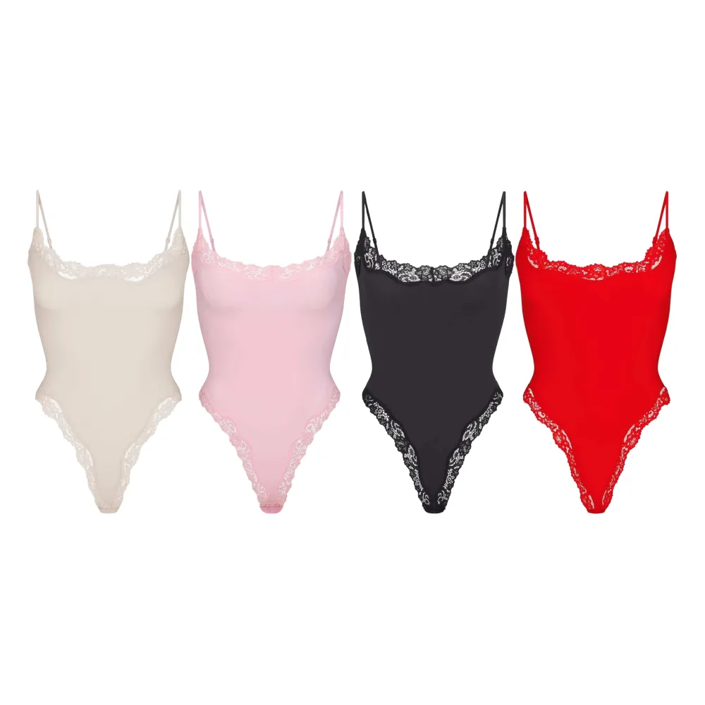 Women's Spaghetti Strap Lace Trim Breathable Bodysuit