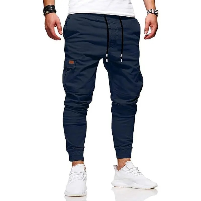 Men's Slim Fit Cargo Pants Slimming Drawstring Mid Waist Casual Trousers for Men Above Ankle Length with Slanted Pockets Versatile Lightweight Bottoms for Daily Wear All Seasons Functional Elastic Waistband for Everyday Wear