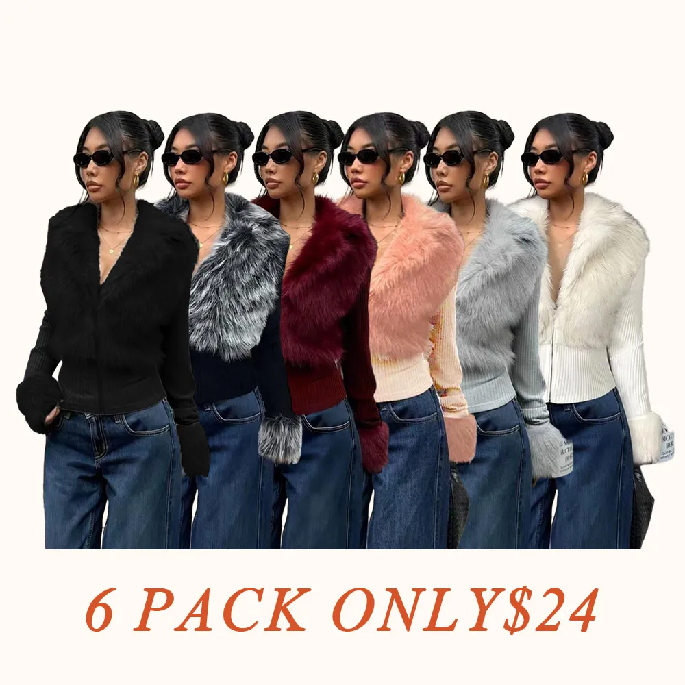 Women's Fashion Street Style Patchwork Knit Faux Fur Jacket