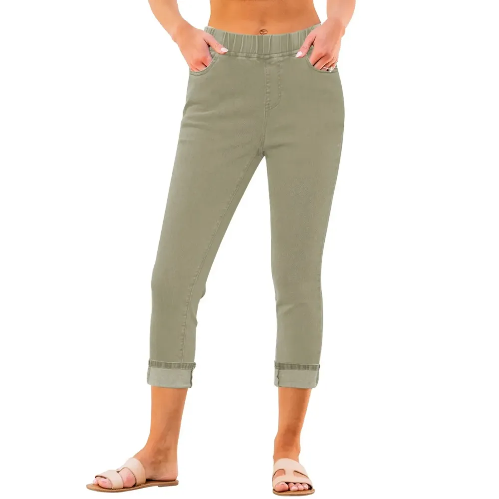 Women High Waisted Skinny Capri Pants Trendy Stretch Denim Cropped Jeans