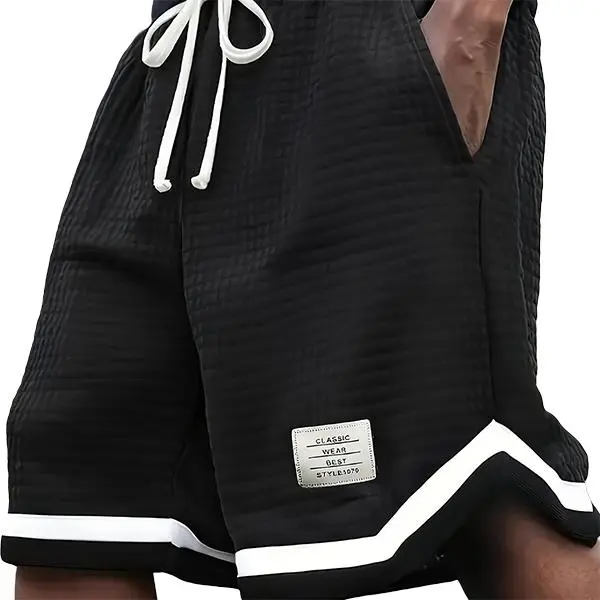 Plus Size Men's Waffle Knit Shorts - Elastic Drawstring Waist Casual Summer Shorts