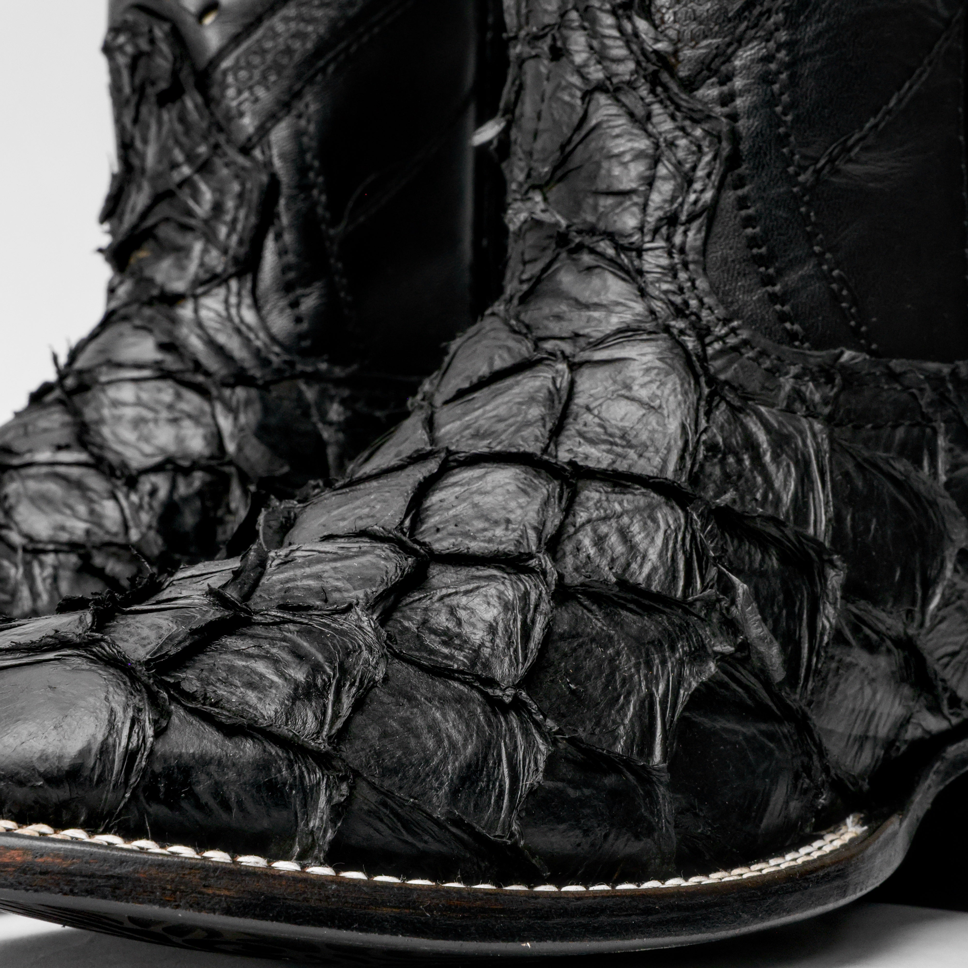 GENUINE Black Pirarucu Boots - Square Toe