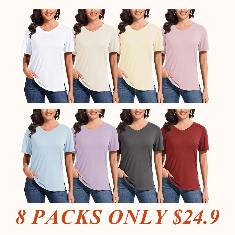 Women's Plus Size Short/Long Sleeve T-Shirts - ‌Lightweight Casual V-Neck Tops for Fall, ‌Breathable Loose Fit‌