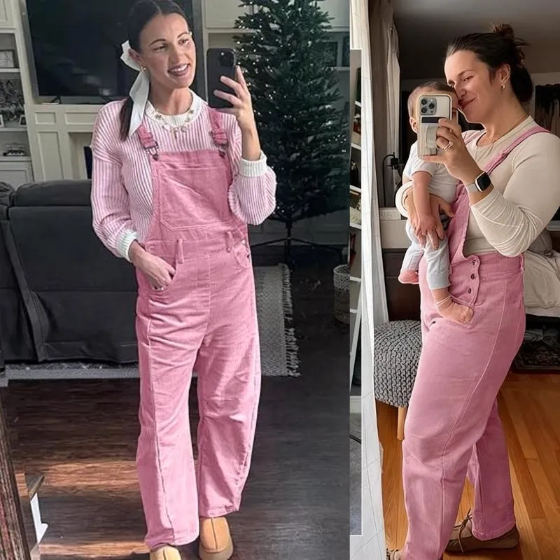 Women Barrel Wide Leg Bib Corduroy Pants