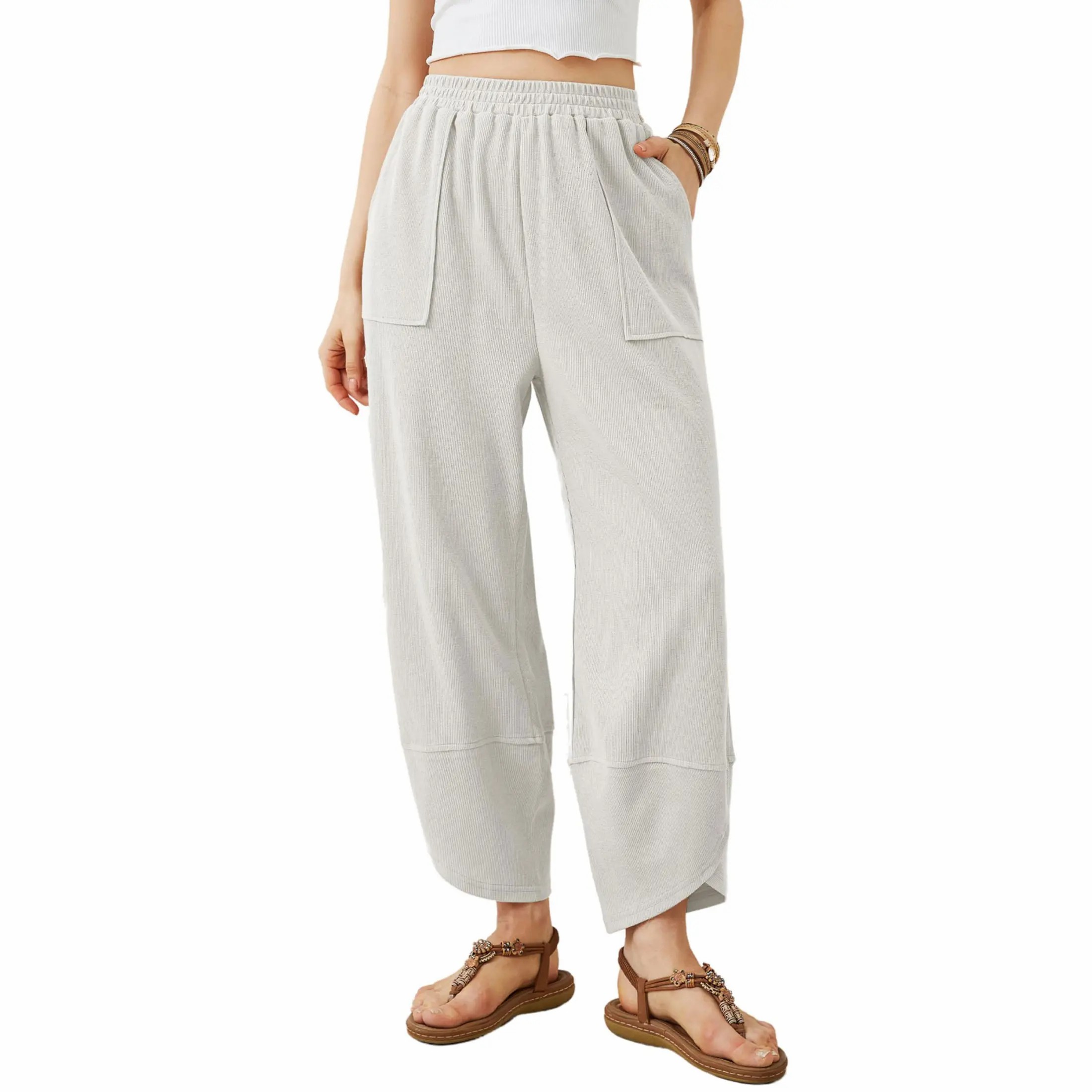 Women’s Elastic Waist Wide Leg Baggy Pants – Casual Harem Palazzo Pants with Pockets
