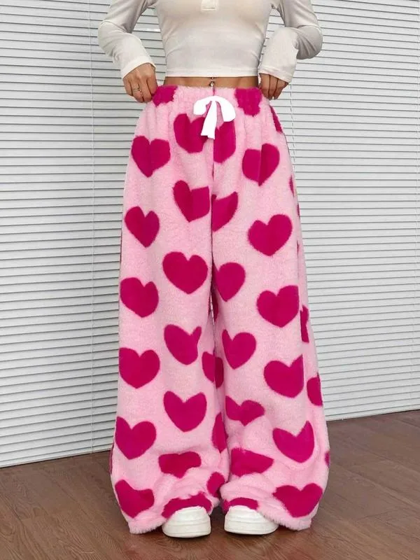 Winter New Vintage Plaid Elastic Straight Loose Thick Warm Casual Pants