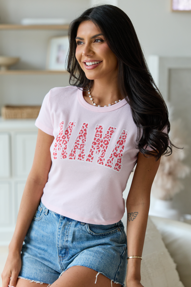 Mama Block Leopard Pink Baby Graphic Tee