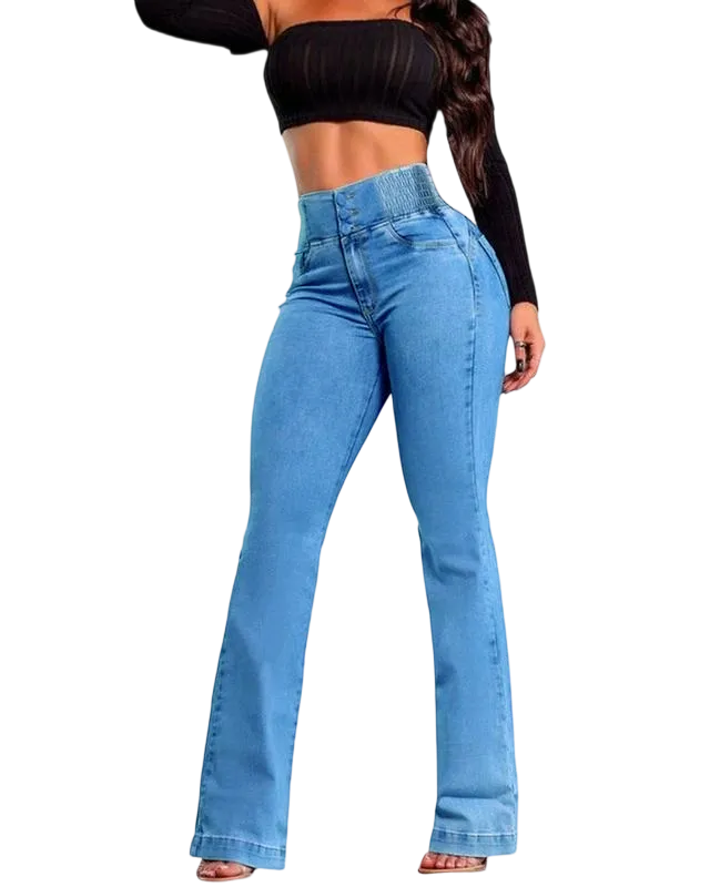 2026 Elastic Waist High Waist Stretch Tights Slightly Flared Hip Lift Denim