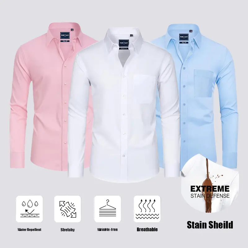 Men's Stain Sheild Business Casual Dress Shirts - Slim Fit Long Sleeve Button Down Shirt
