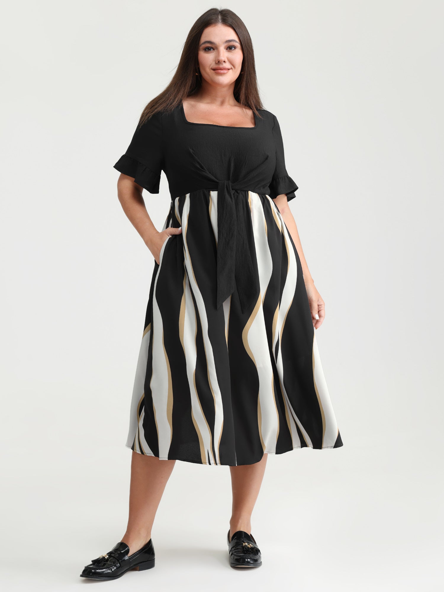 Zebra Stripe Print Contrast Midi Dress