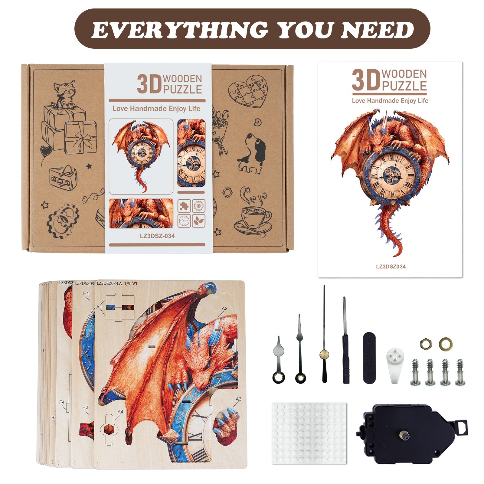 Flame Dragon– DIY Wooden Clock, 3D Puzzle Craft Kit