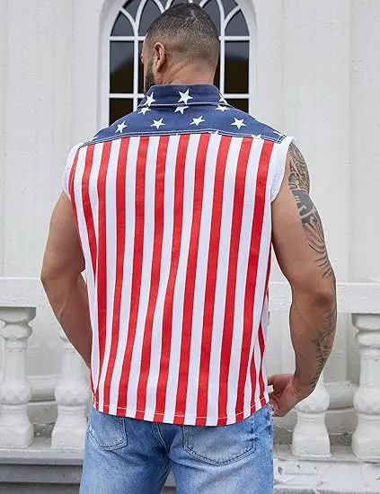 4th of July Men’s American Flag Denim Vest