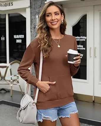 Women's Crewneck Hoodless Sweatshirt Hoodless Sweatshirt with Kangaroo Pocket Fleece Long Sleeve