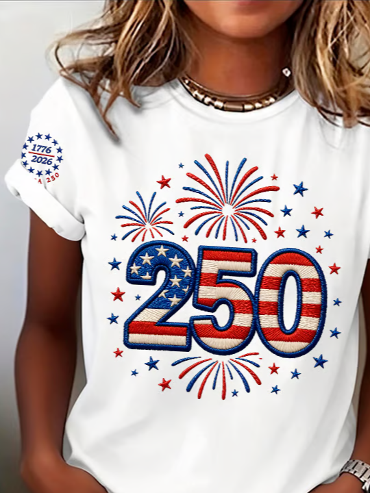 Women's Short Sleeve T-shirt Summer White Independence Day (Flag) Printing Jersey Crew Neck Daily Going Out Casual Top