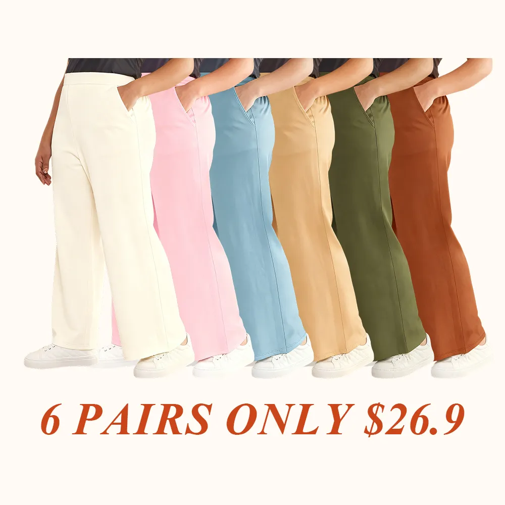 [Plus Size] Solid Color High Waist Straight Leg Pants, Casual Comfy Pocket Trousers for Daily Wear