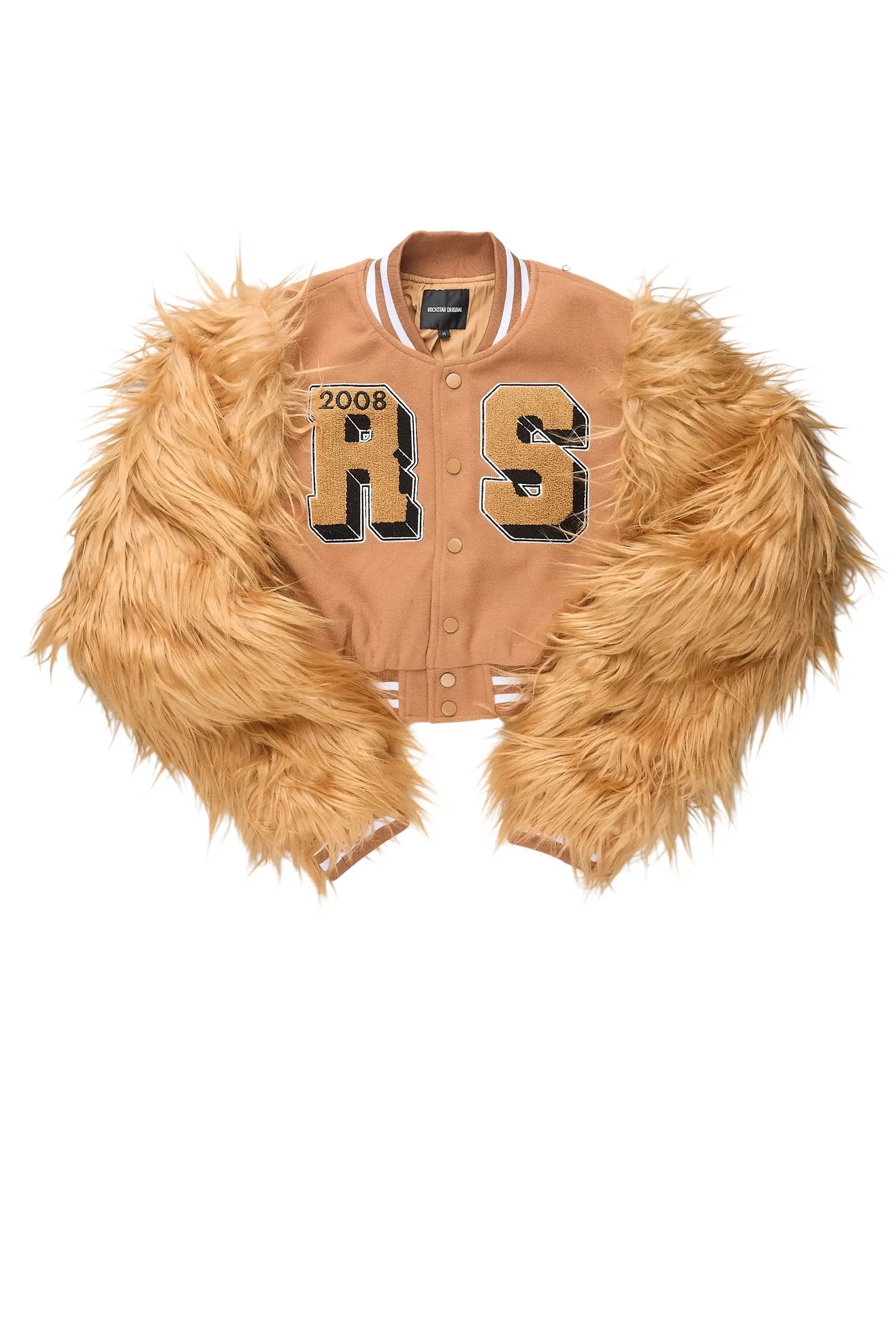 Jameicia Mocha Fur Sleeve Varsity Jacket