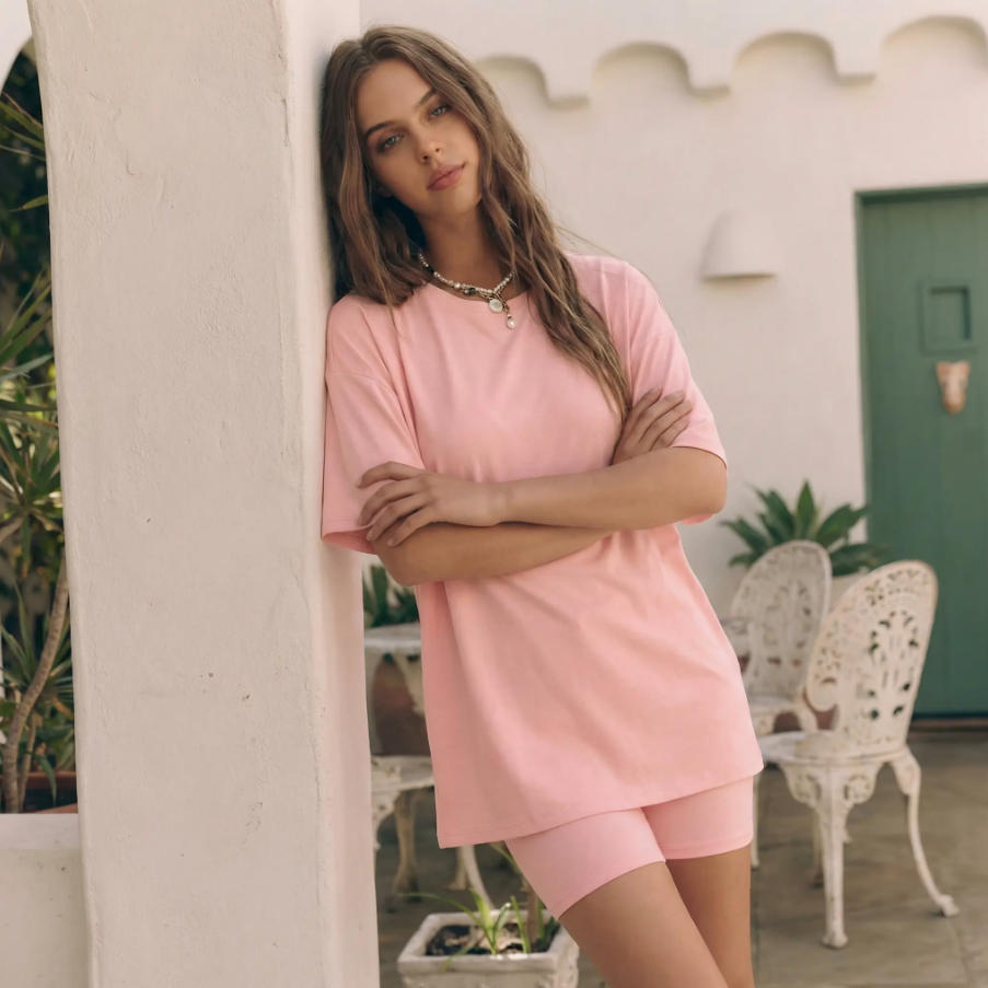 Women’s Oversized Tee & High-Waisted Biker Shorts Set