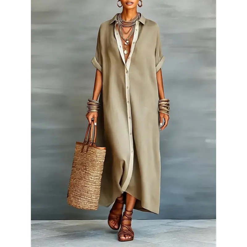 Boho Oversized Shirt Dress - Perfect for Beach, Vacation & Brunch! Contrast Trim Button Down Casual Loose Dress