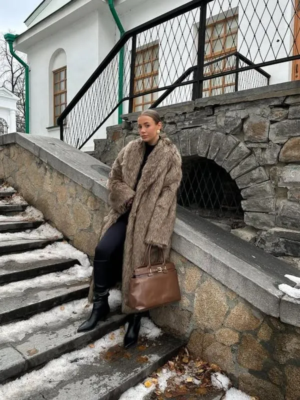 Women'S Solid Color Open Front Faux Fur Coat