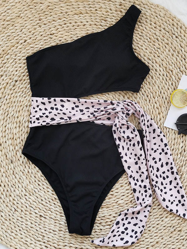 One-Shoulder Belly-Hollow Bandage Split-Joint One-Piece Swimsuit