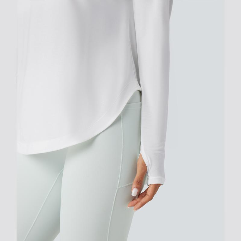 Women’s One-Shoulder Long Sleeve Yoga Top with Built-In Bra