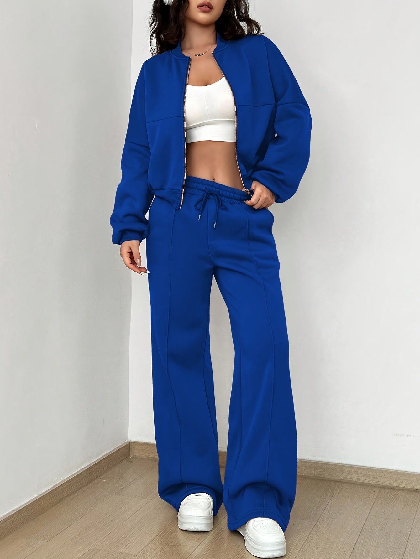 Zip-up Collarless‌ Cardigan Pants Set